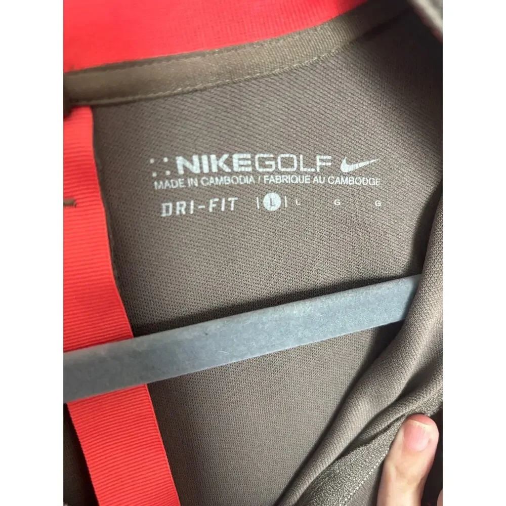 Nike Golf Dri-FIT 1/4 Zip Pullover Large Poppy‎ Hills Pebble Beach Taupe